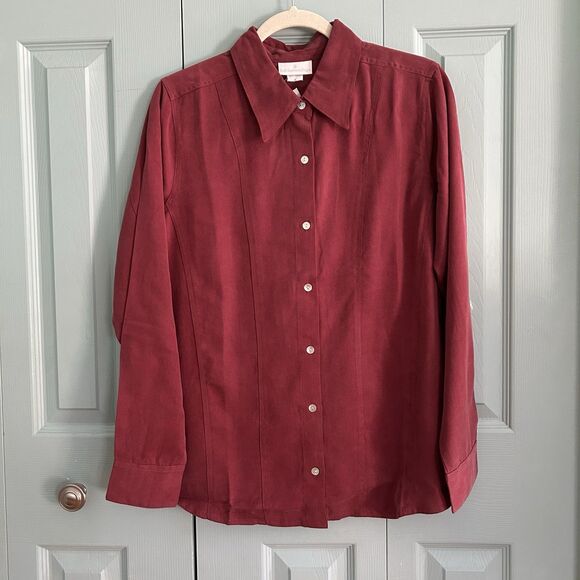 Soft Surroundings Womens Tencel Long Sleeve Collared Button-Up Shirt Red Medium - Picture 1 of 9